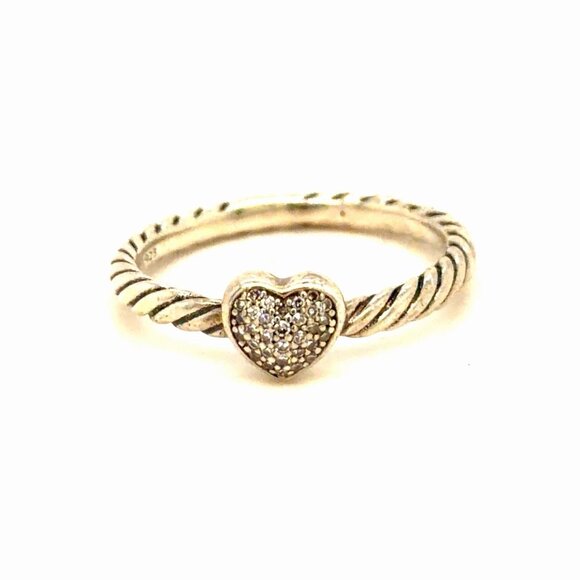 D.Y. 925 Pave Diamonds Heart Stack Ring